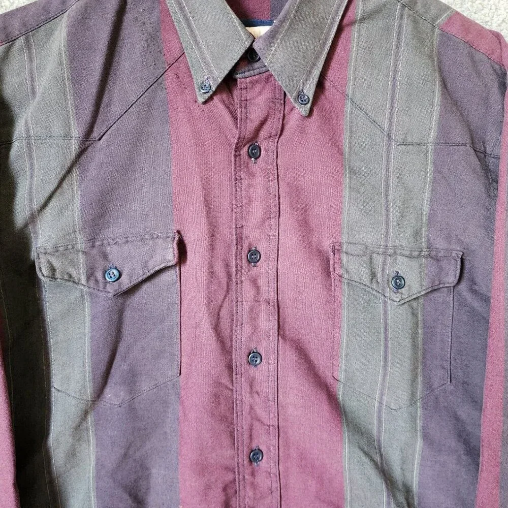 VTG Wrangler Gold Multicolor Striped Western Button Down LS Shirt Size XL‎